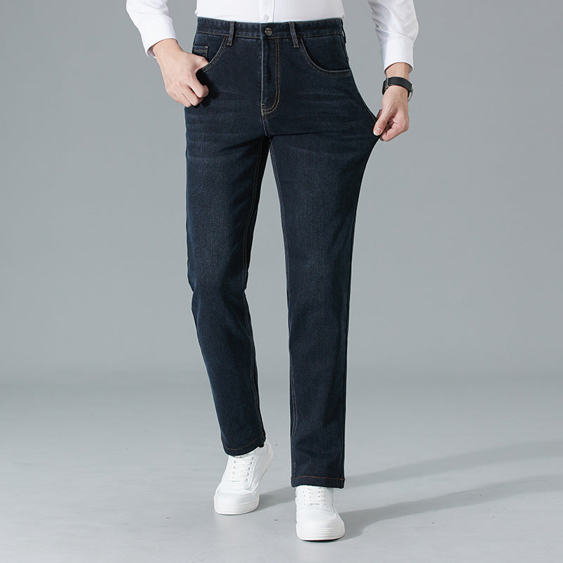 Business casual thick cotton elastic large size straight middle-aged men's pants