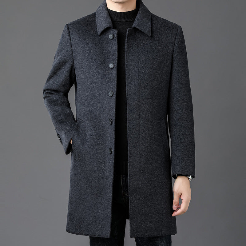 2025 Winter Double-sided Nylon Windbreaker Men's High-end Executive Men's Wool Coat Mid-length Lapel Warm