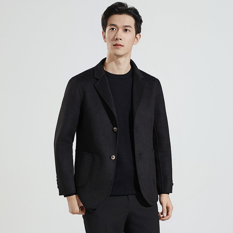 2024 Autumn and Winter Thickened Double-faced Wool Suit Jacket Men's Fashion Single-breasted Casual Cashmere Jacket Small Suit