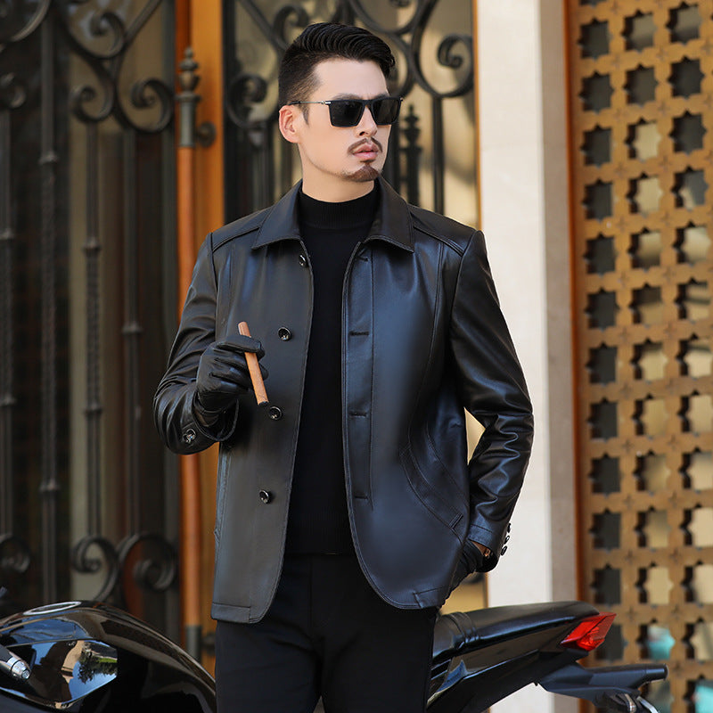 2025 Autumn and Winter First Layer Sheepskin Leather Jacket Men's Genuine Leather Jacket Short Leather Coat