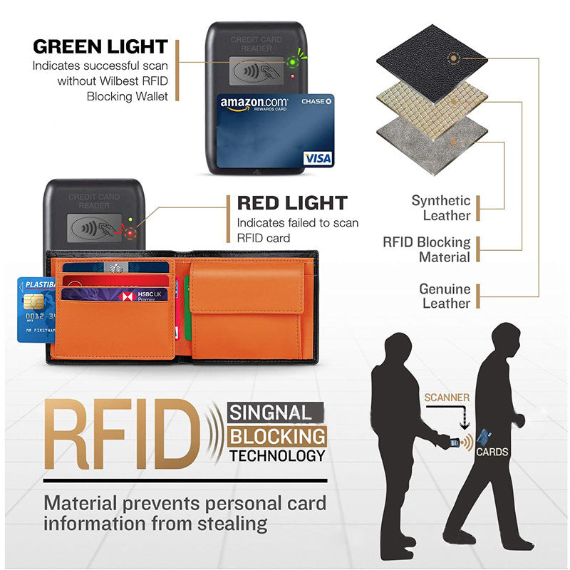 Men's short loose-leaf wallet RFID top-layer cowhide wallet with multiple card slots