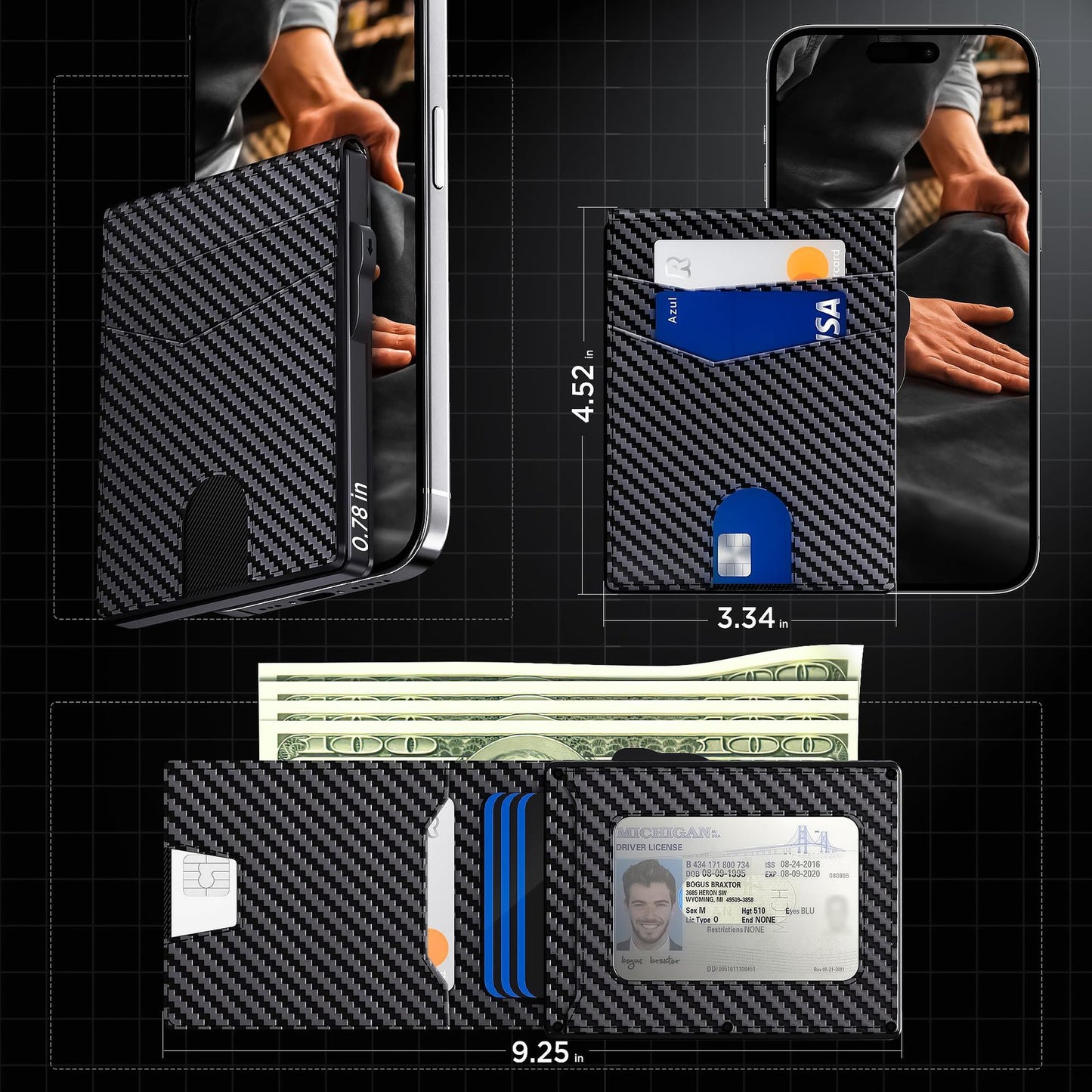 Automatic pop-up flip metal card box customizable men's wallet carbon fiber genuine leather card holder
