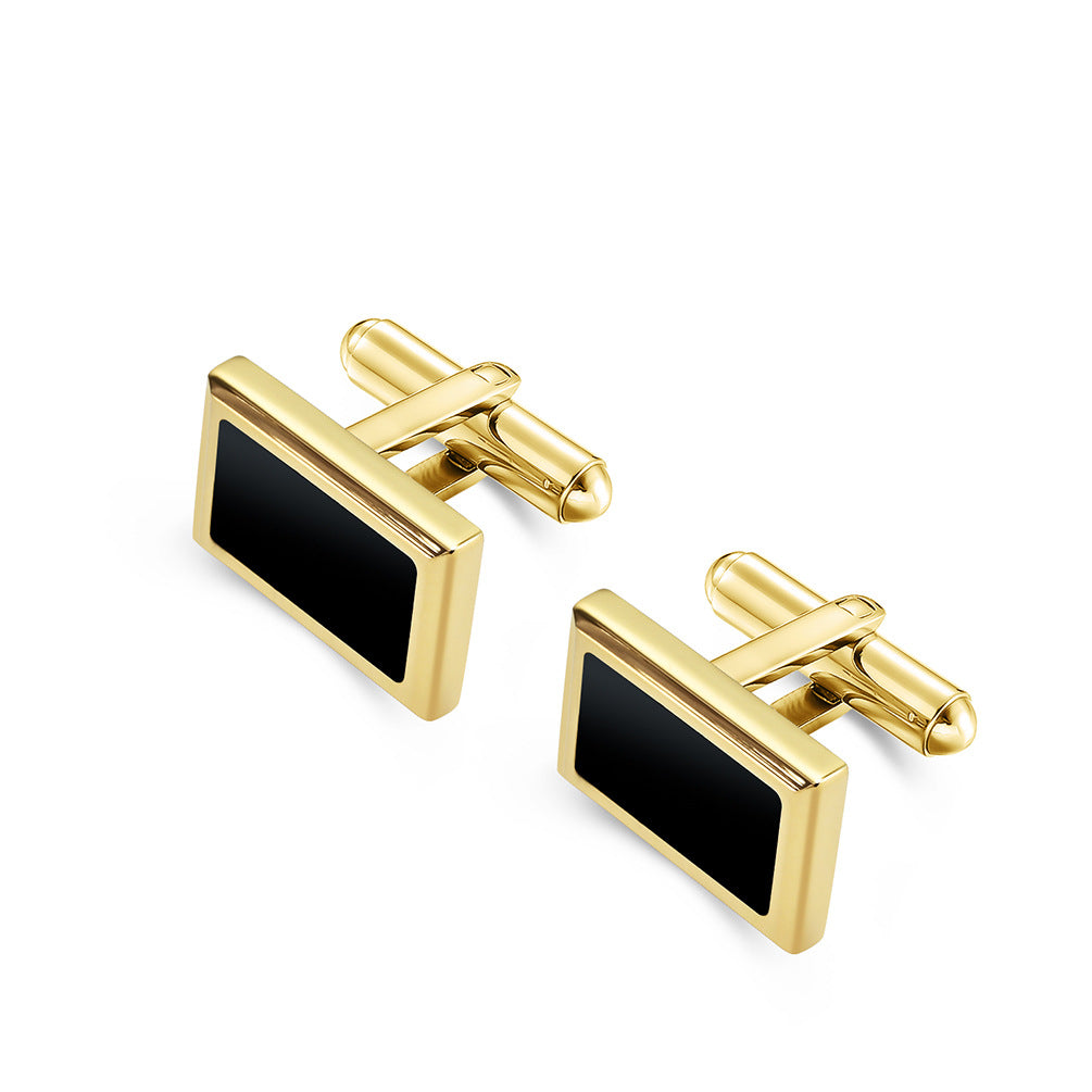 Shirt simple four-sided faceted black agate men's cufflinks collar button stainless steel metal cufflinks