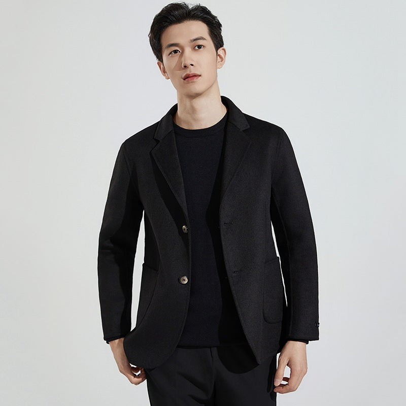 2024 Autumn and Winter Thickened Double-faced Wool Suit Jacket Men's Fashion Single-breasted Casual Cashmere Jacket Small Suit