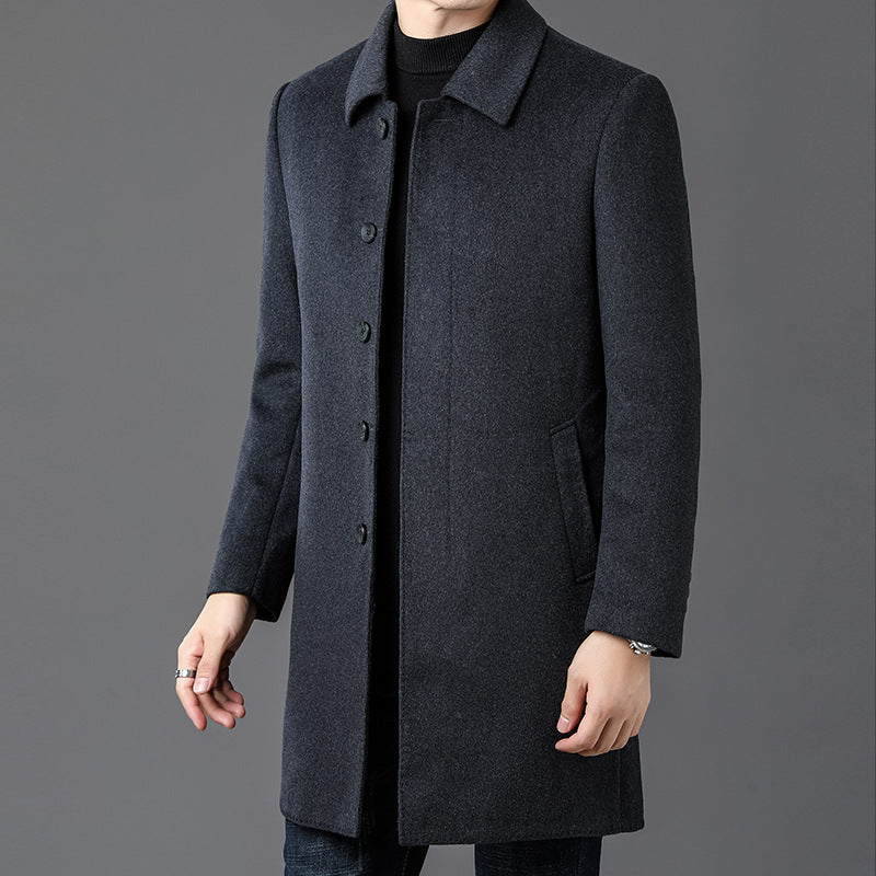 2025 Winter Double-sided Nylon Windbreaker Men's High-end Executive Men's Wool Coat Mid-length Lapel Warm