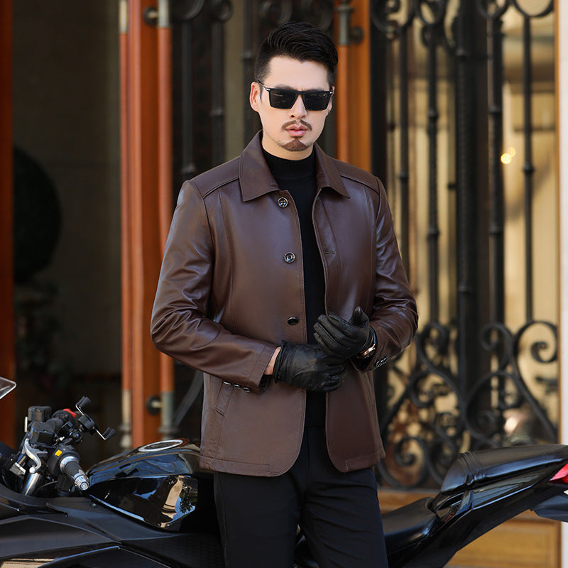 2025 Autumn and Winter First Layer Sheepskin Leather Jacket Men's Genuine Leather Jacket Short Leather Coat