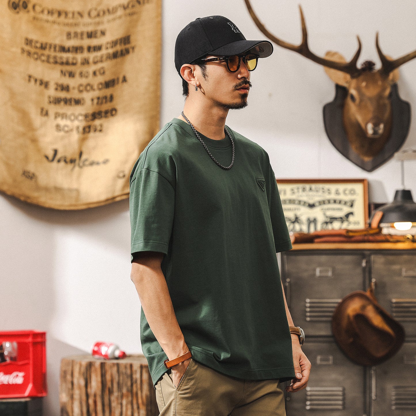 American heavyweight T-shirt men's summer short-sleeved 2025 new trendy brand loose tops men