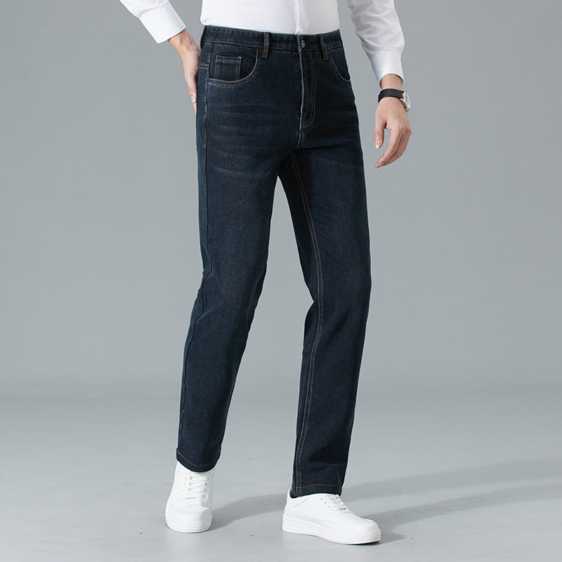 Business casual thick cotton elastic large size straight middle-aged men's pants