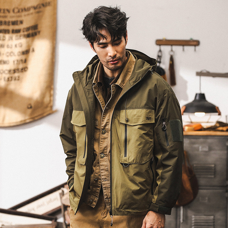 Retro Jacket Men's Autumn Loose Trendy Outdoor Hunting Tactical Functional Hooded Workwear Jacket