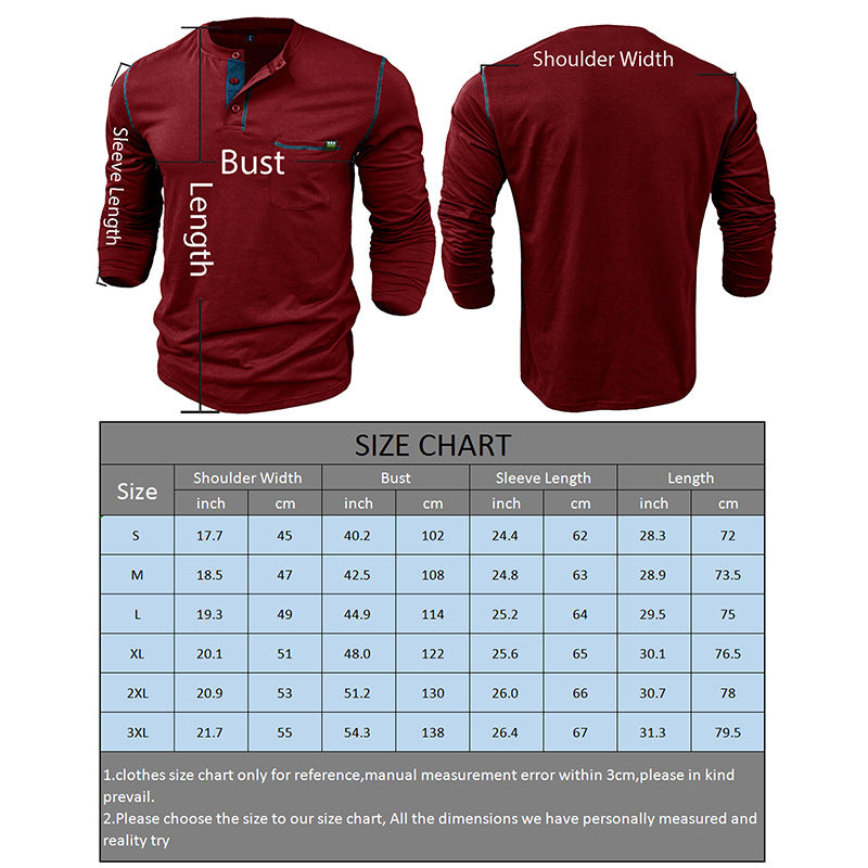 Men's long-sleeved t-shirts, men's henley shirts, Amazon color-blocked t-shirt tops