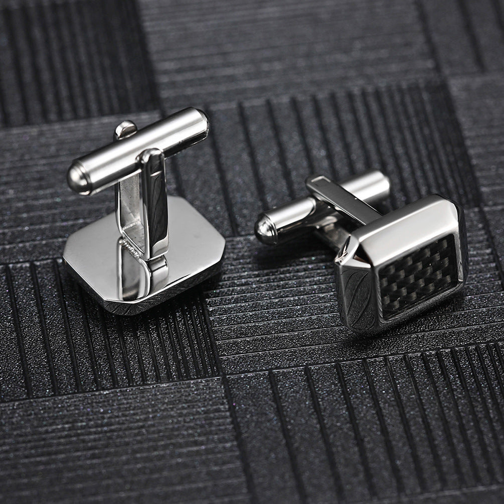 New Men's Carved Grooved Oil-filled Titanium Steel French Simple Suit Cufflinks High-end French Decorative Buttons