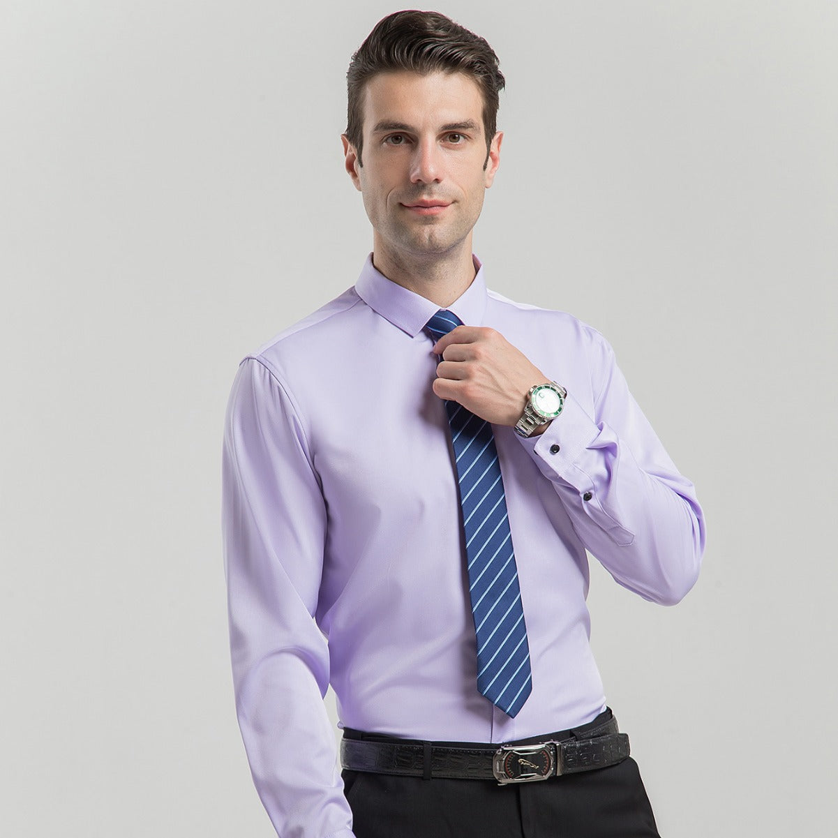 Long-sleeved solid color business high-end commuting loose workwear white shirt formal men