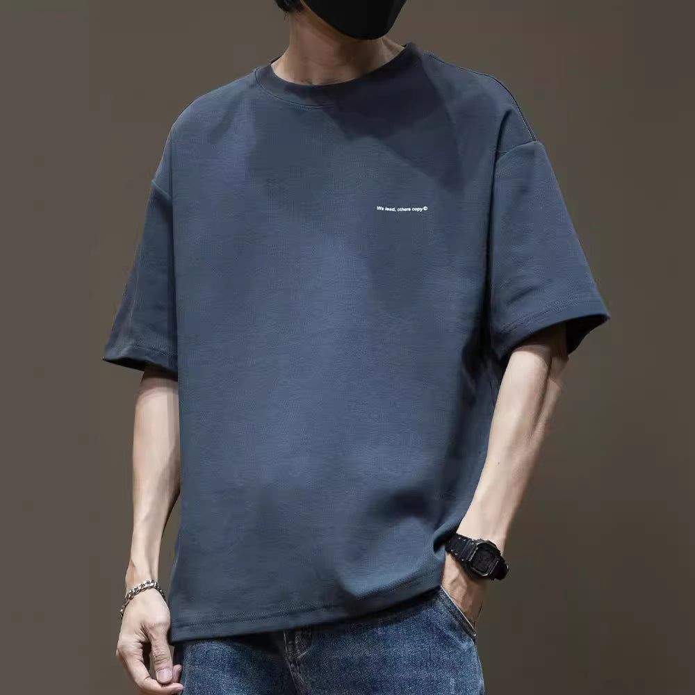 Half-sleeved 300g tops for men, plus-size summer Japanese-style all-match white men's T-shirt
