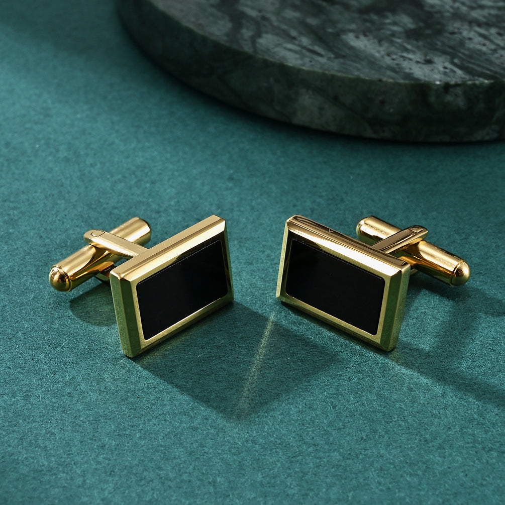 Shirt simple four-sided faceted black agate men's cufflinks collar button stainless steel metal cufflinks