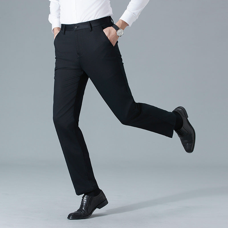 Men's straight-leg workwear trousers, business elastic men's trousers, free ironing