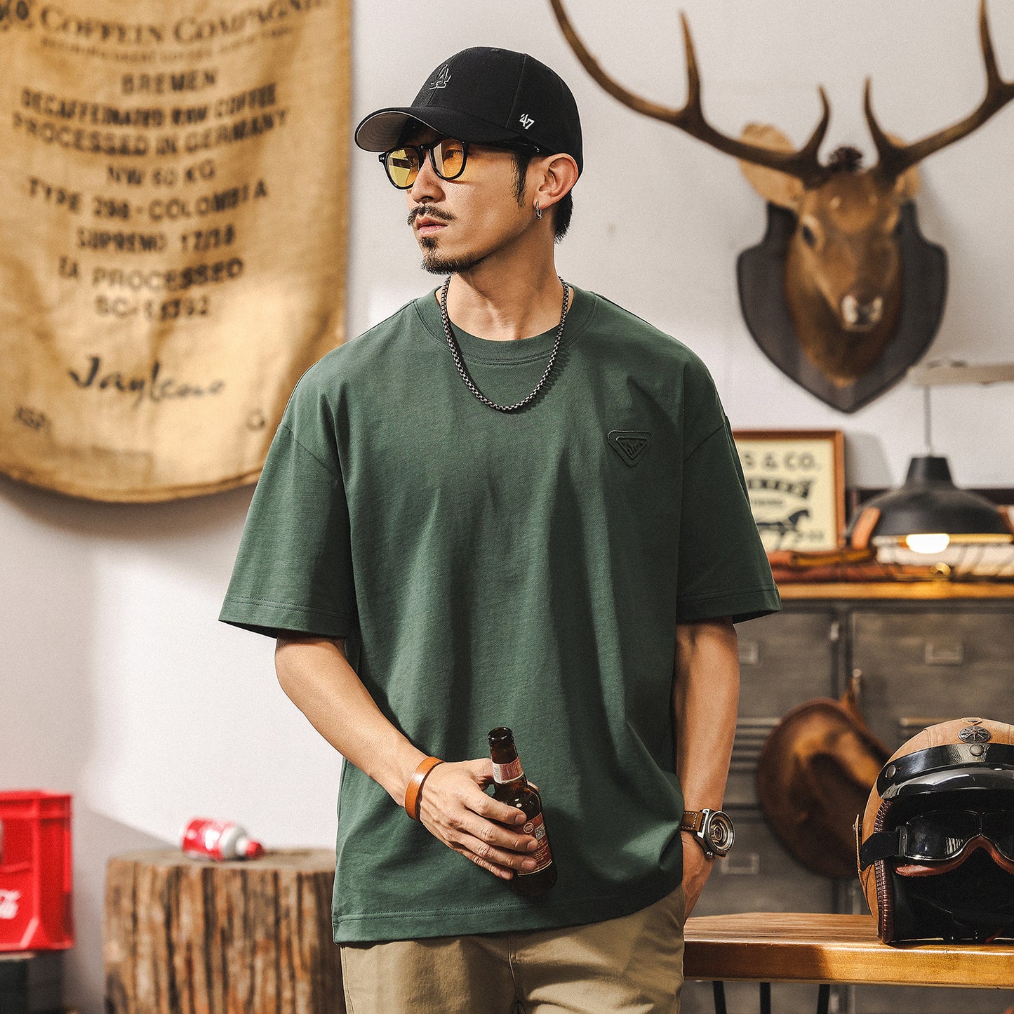 American heavyweight T-shirt men's summer short-sleeved 2025 new trendy brand loose tops men