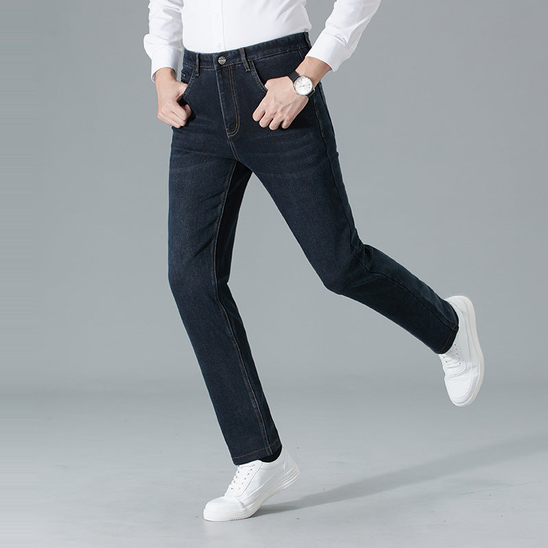 Business casual thick cotton elastic large size straight middle-aged men's pants