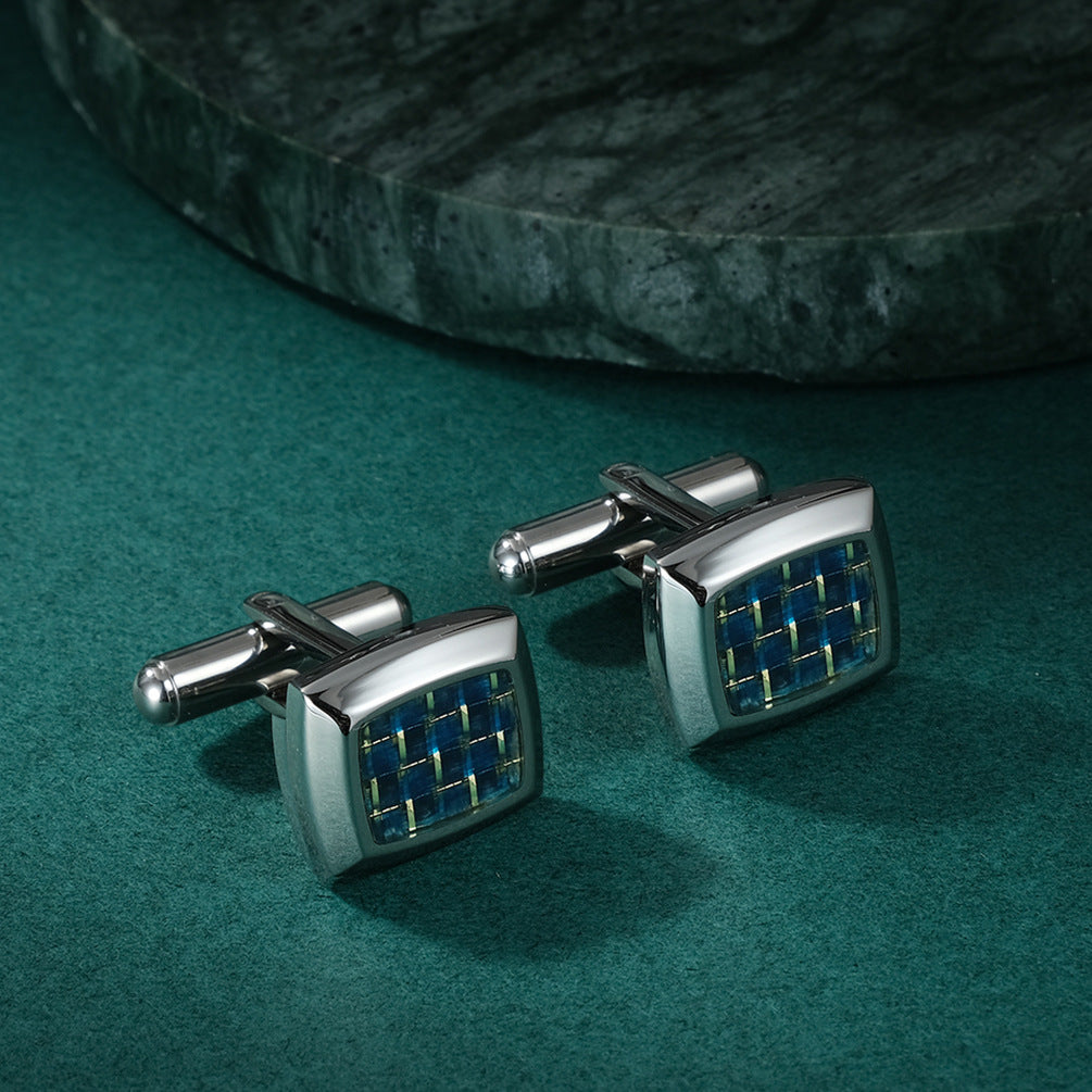 Stainless steel beveled glue carbon fiber cufflinks European and American titanium steel shirt French cufflinks