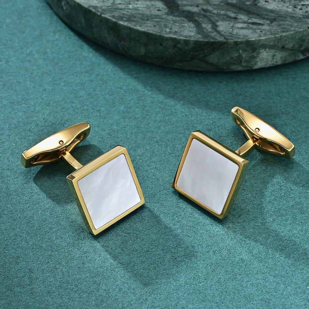 Men's simple square cufflinks with white shells, cuff nails, French business suit shirt buttons