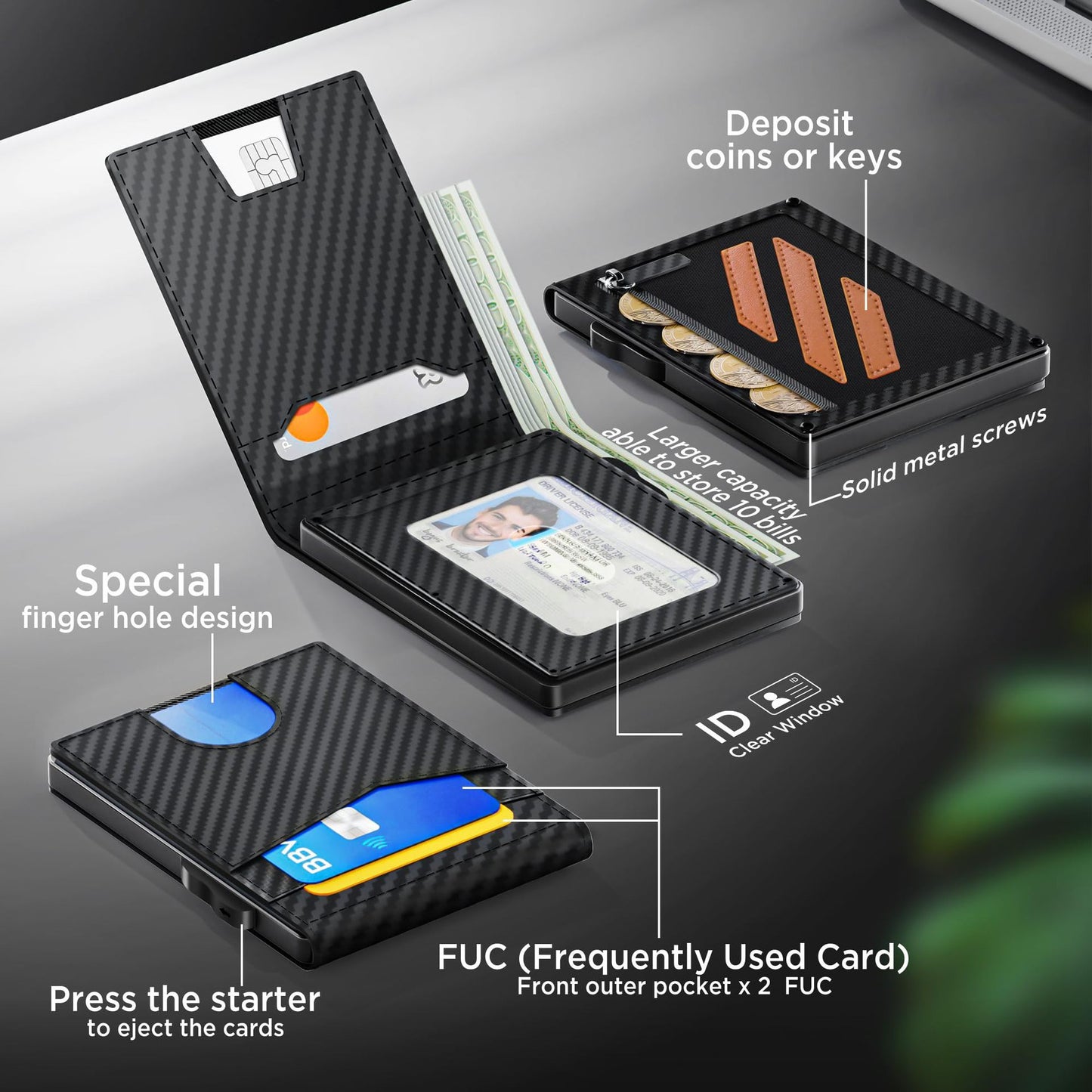 Automatic pop-up flip metal card box customizable men's wallet carbon fiber genuine leather card holder