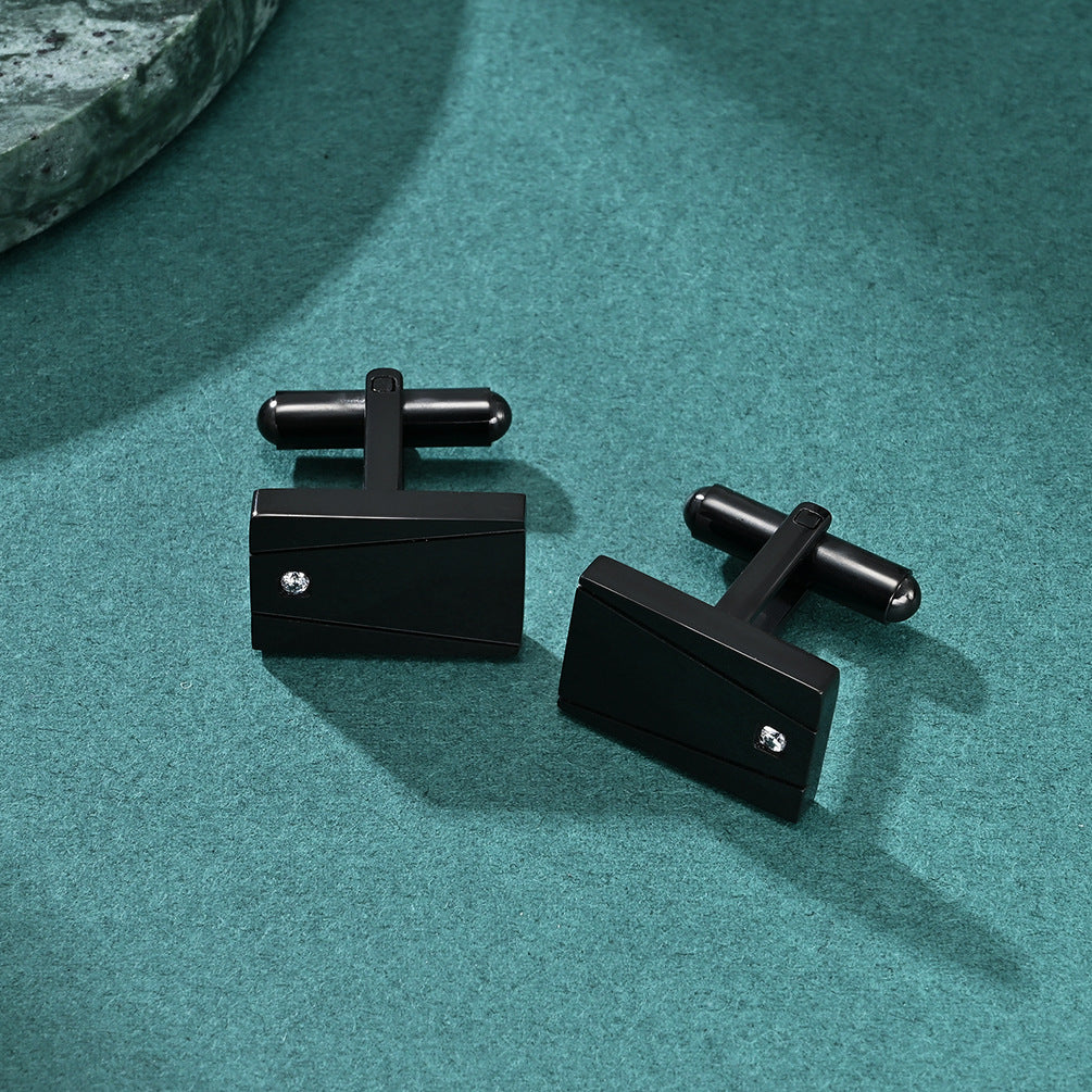 Square-lined CNC inlaid stone-plated black stainless steel cufflinks French business suit shirt men's cufflinks