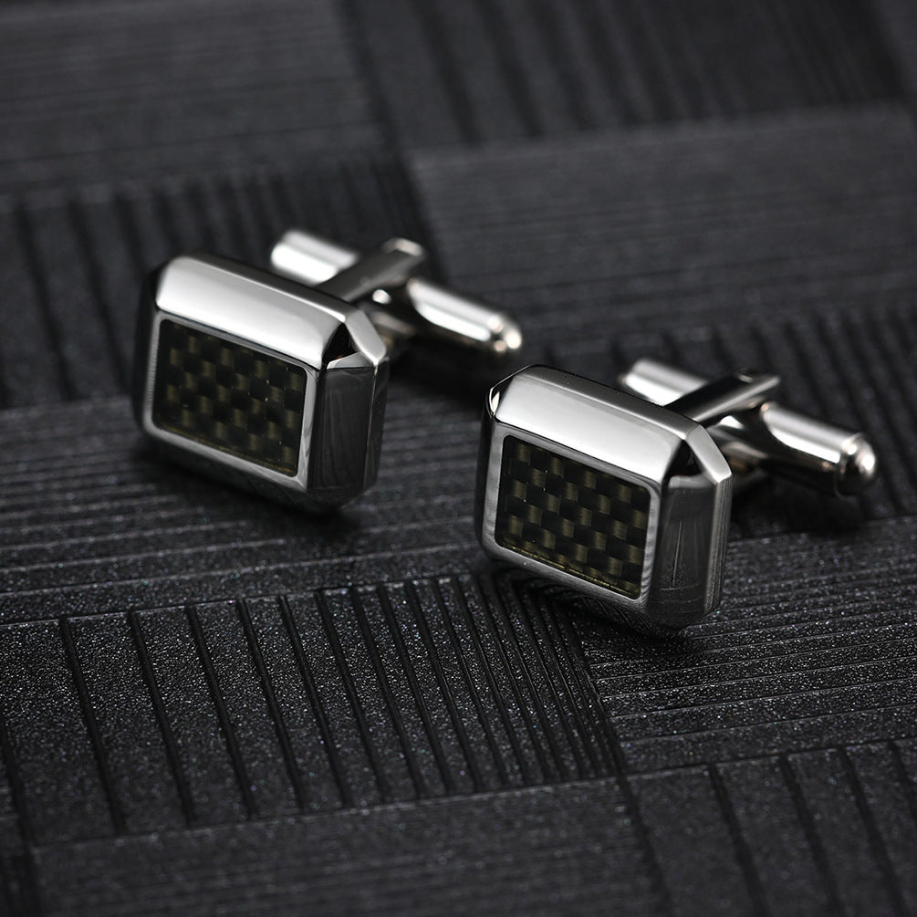 New Men's Carved Grooved Oil-filled Titanium Steel French Simple Suit Cufflinks High-end French Decorative Buttons