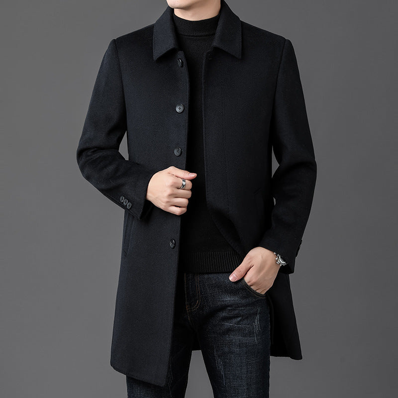 2025 Winter Double-sided Nylon Windbreaker Men's High-end Executive Men's Wool Coat Mid-length Lapel Warm