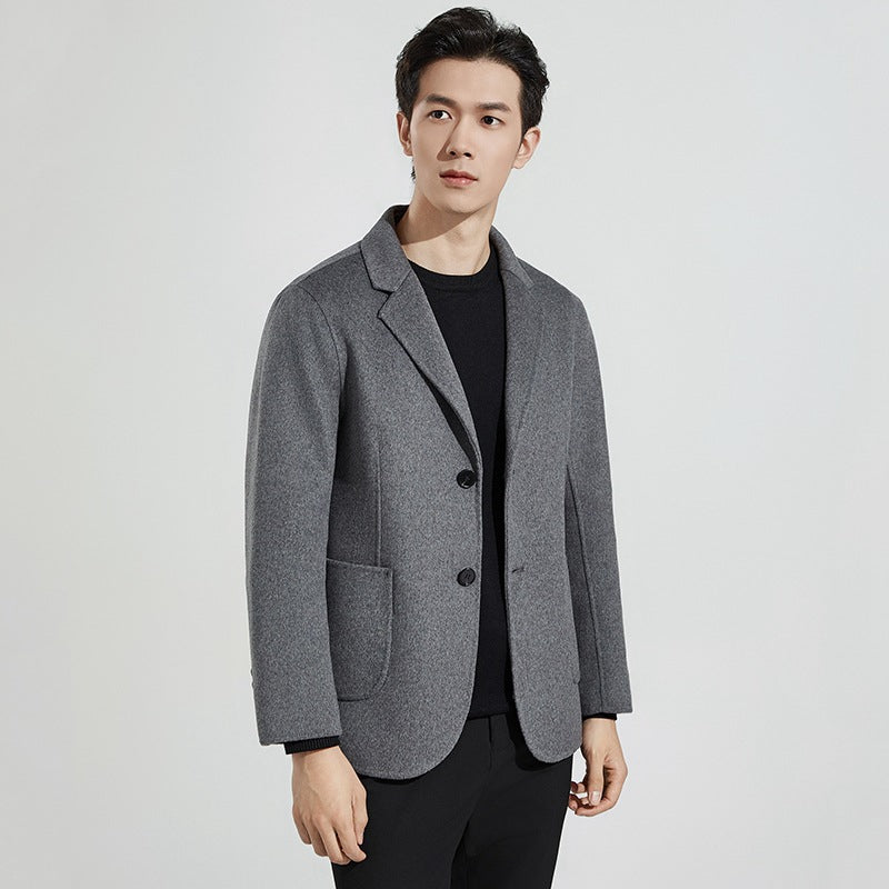 2024 Autumn and Winter Thickened Double-faced Wool Suit Jacket Men's Fashion Single-breasted Casual Cashmere Jacket Small Suit