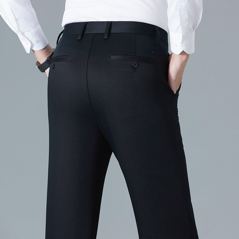 Men's straight-leg workwear trousers, business elastic men's trousers, free ironing