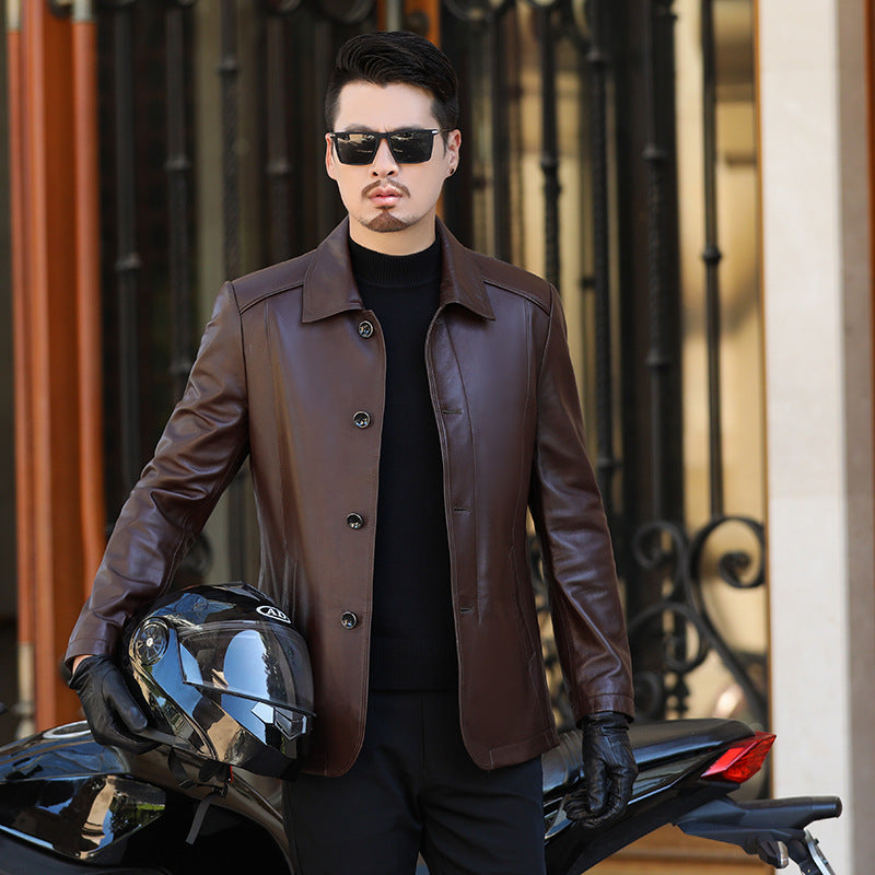 2025 Autumn and Winter First Layer Sheepskin Leather Jacket Men's Genuine Leather Jacket Short Leather Coat