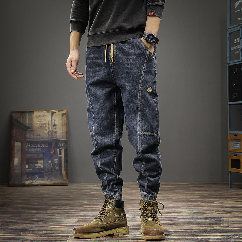 Spring retro workwear jeans for men, loose large size casual pants, leggings