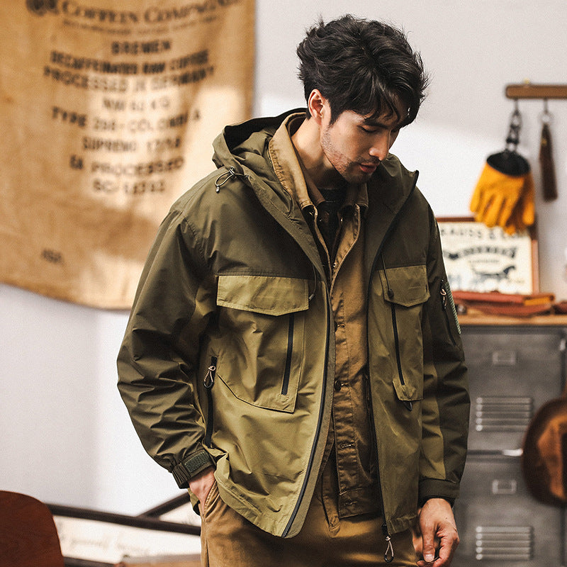 Retro Jacket Men's Autumn Loose Trendy Outdoor Hunting Tactical Functional Hooded Workwear Jacket