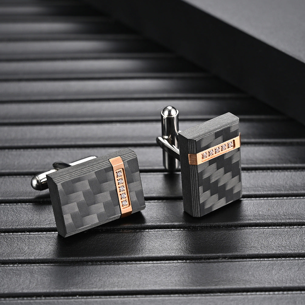 New stainless steel combined solid carbon fiber cufflinks European and American men's titanium steel suit shirt cufflinks