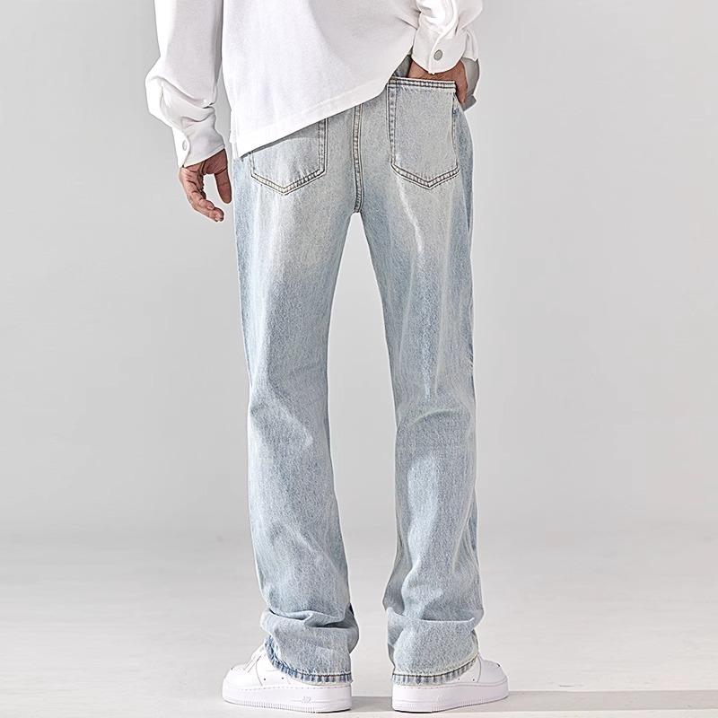 Light blue washed jeans for men, loose straight-leg pants