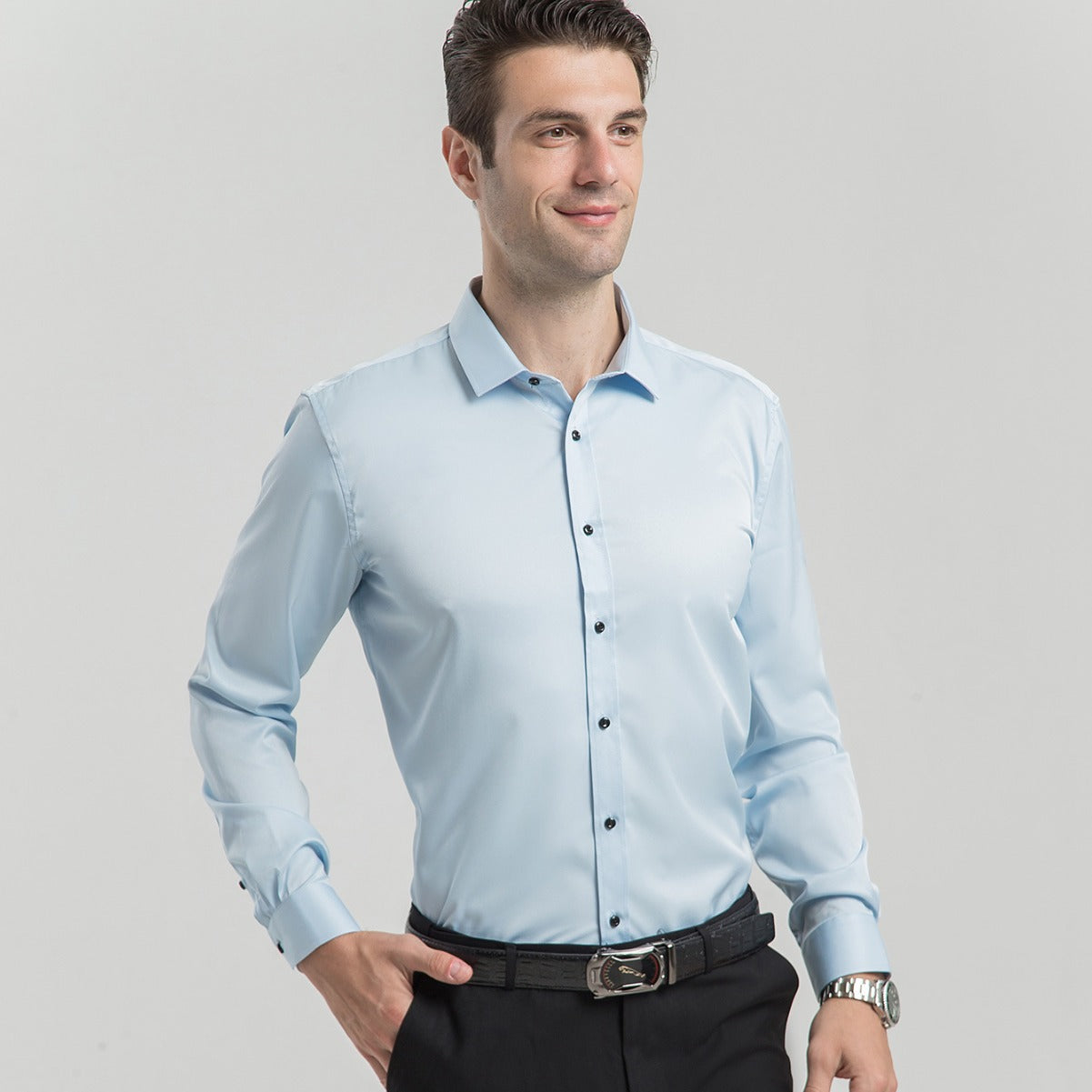 Long-sleeved solid color business high-end commuting loose workwear white shirt formal men