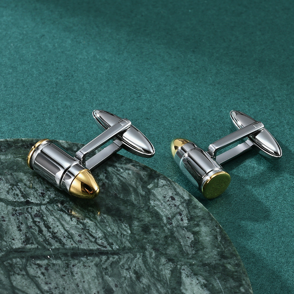 Creative bullet-shaped electric men's cufflinks, fashionable suit shirt stainless steel cufflinks