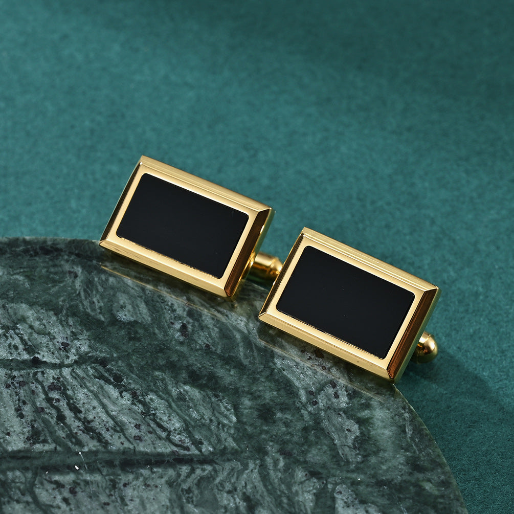 Shirt simple four-sided faceted black agate men's cufflinks collar button stainless steel metal cufflinks