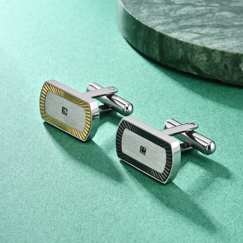 Original folding fan texture stainless steel French cufflinks new fashion French diamond metal cufflinks