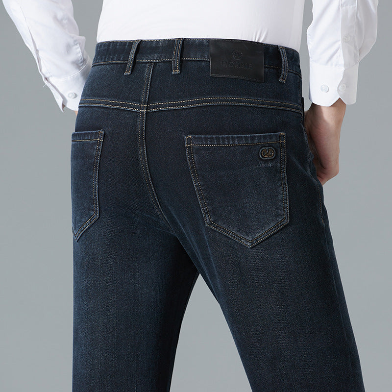 Business casual thick cotton elastic large size straight middle-aged men's pants