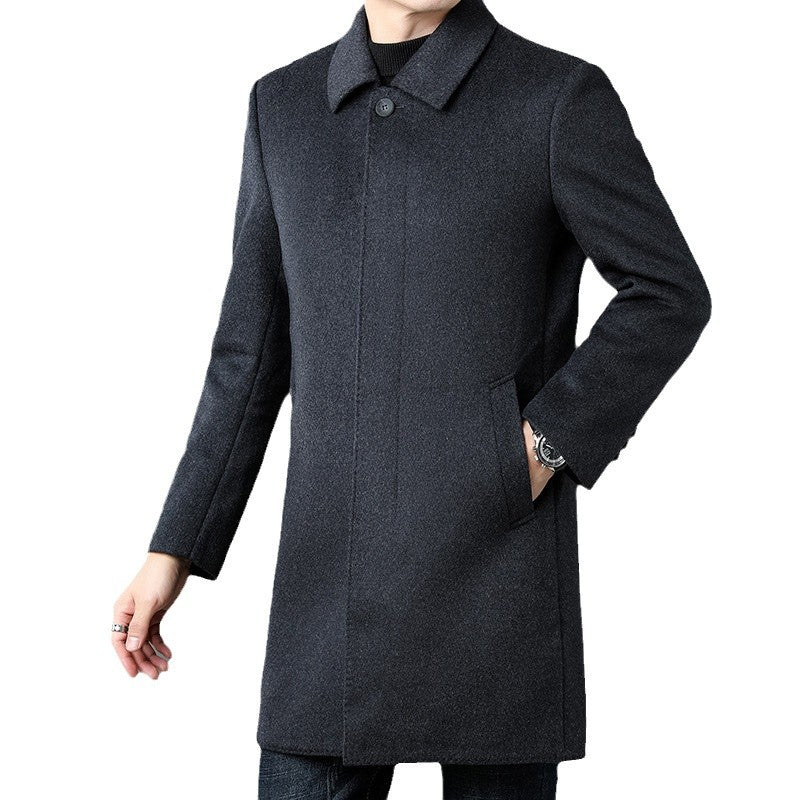 2025 Winter Double-sided Nylon Windbreaker Men's High-end Executive Men's Wool Coat Mid-length Lapel Warm