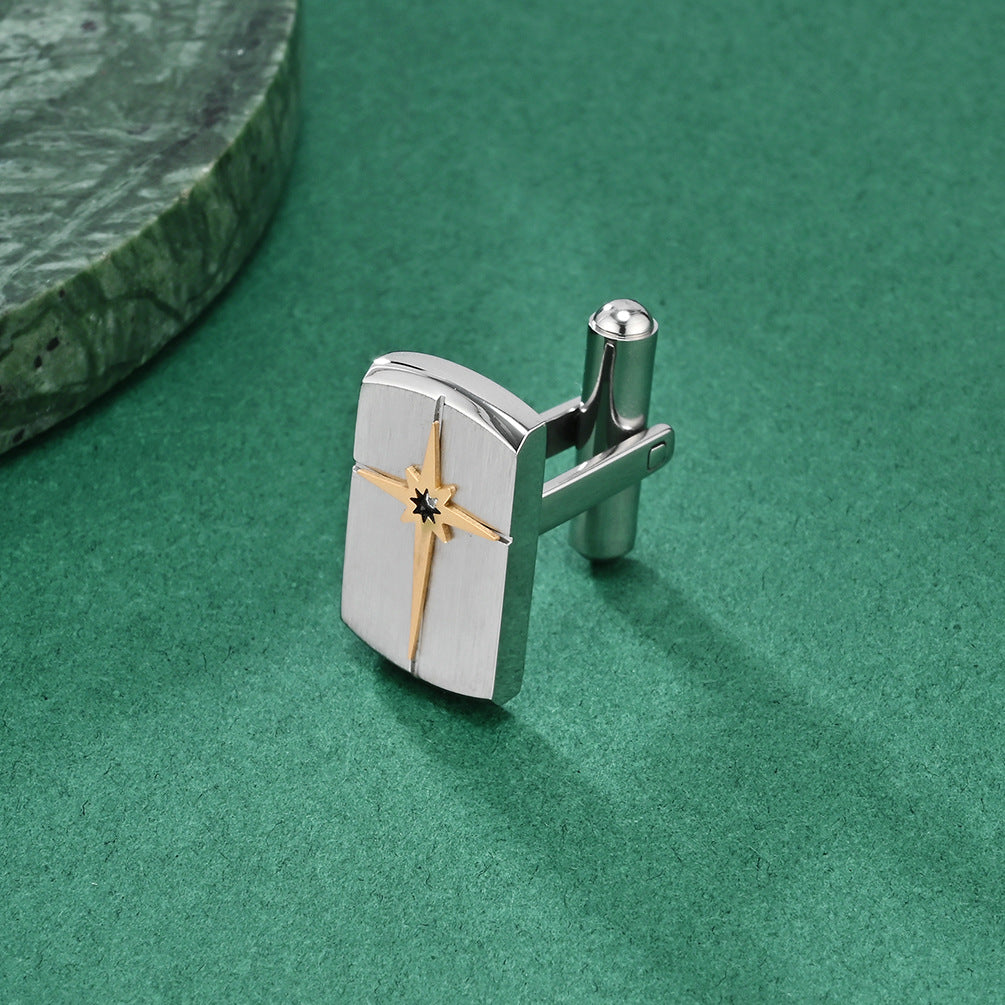 Original selection of popular simple beveled six-pointed star embellished stainless steel men's fashionable business French cufflinks