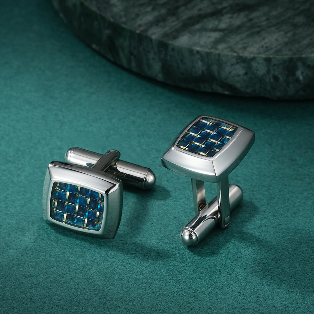 Stainless steel beveled glue carbon fiber cufflinks European and American titanium steel shirt French cufflinks