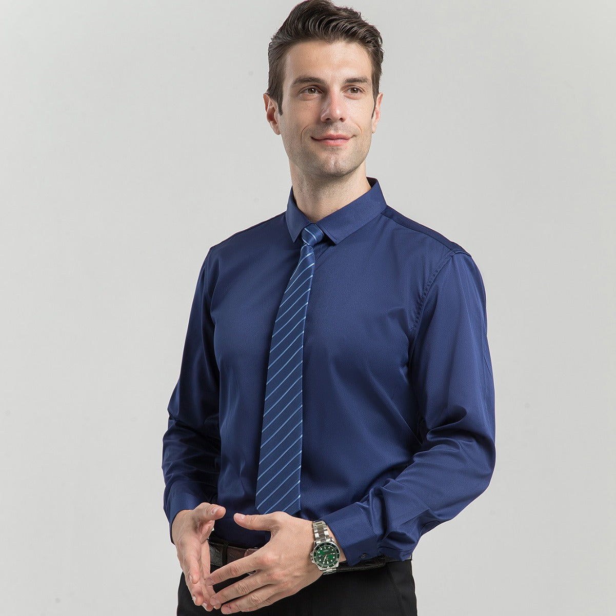 Long-sleeved solid color business high-end commuting loose workwear white shirt formal men
