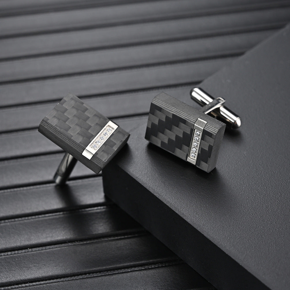 New stainless steel combined solid carbon fiber cufflinks European and American men's titanium steel suit shirt cufflinks