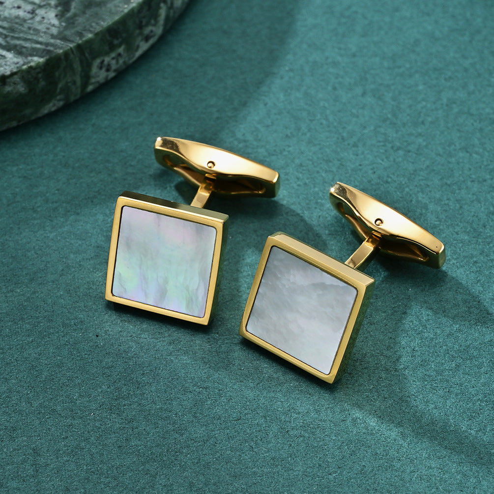 Men's simple square cufflinks with white shells, cuff nails, French business suit shirt buttons