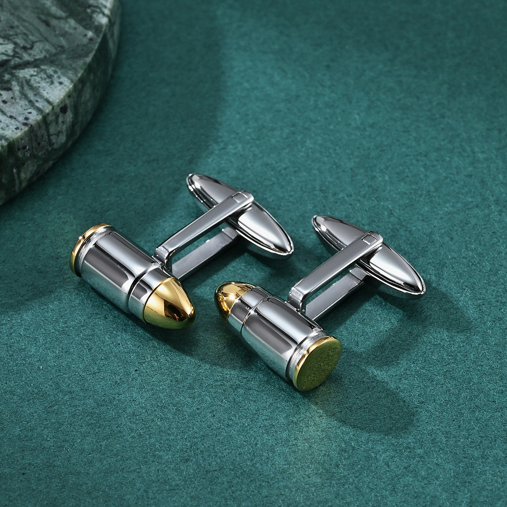 Creative bullet-shaped electric men's cufflinks, fashionable suit shirt stainless steel cufflinks