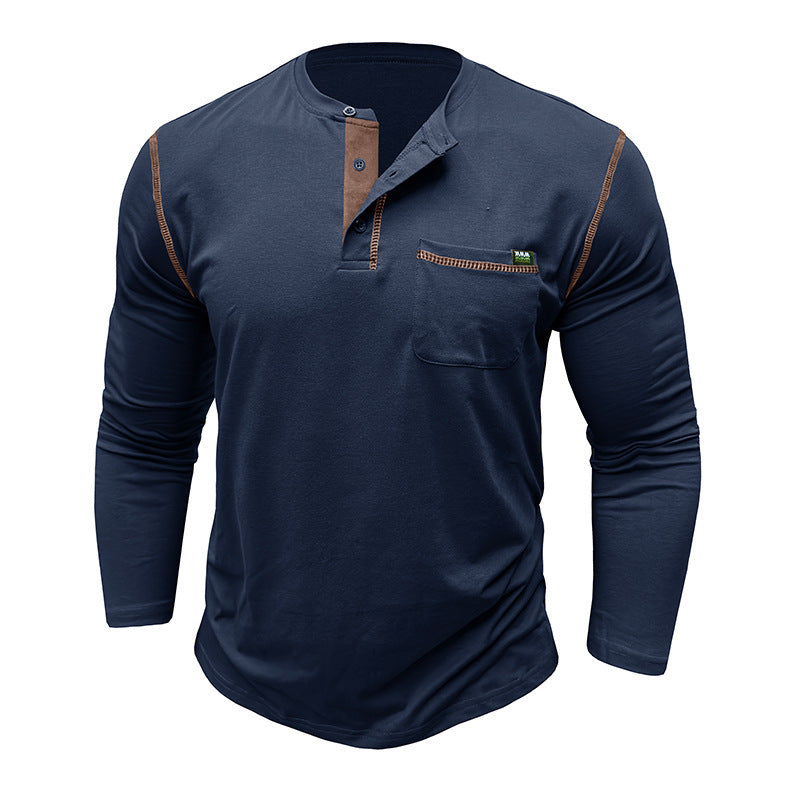 Men's long-sleeved t-shirts, men's henley shirts, Amazon color-blocked t-shirt tops