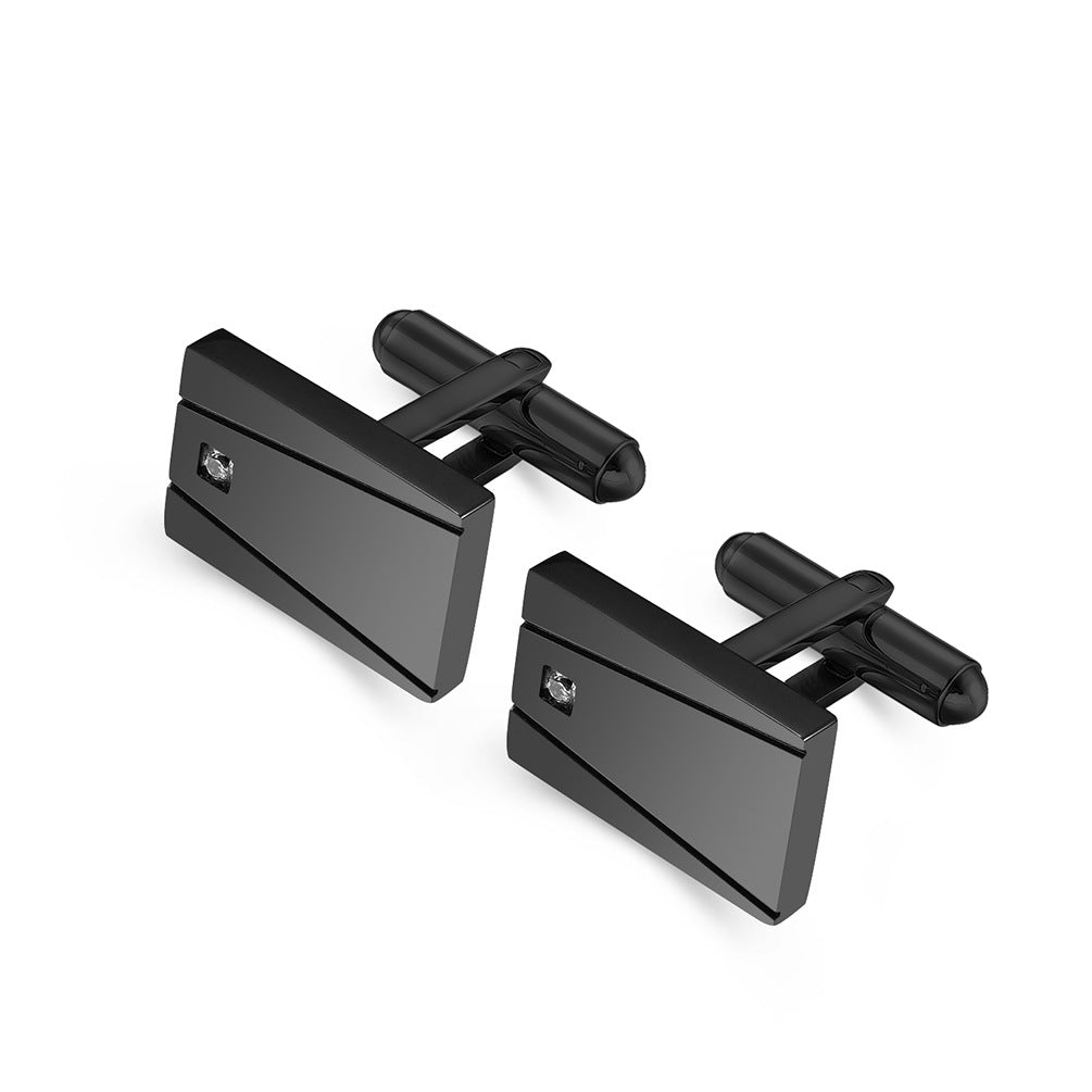 Square-lined CNC inlaid stone-plated black stainless steel cufflinks French business suit shirt men's cufflinks