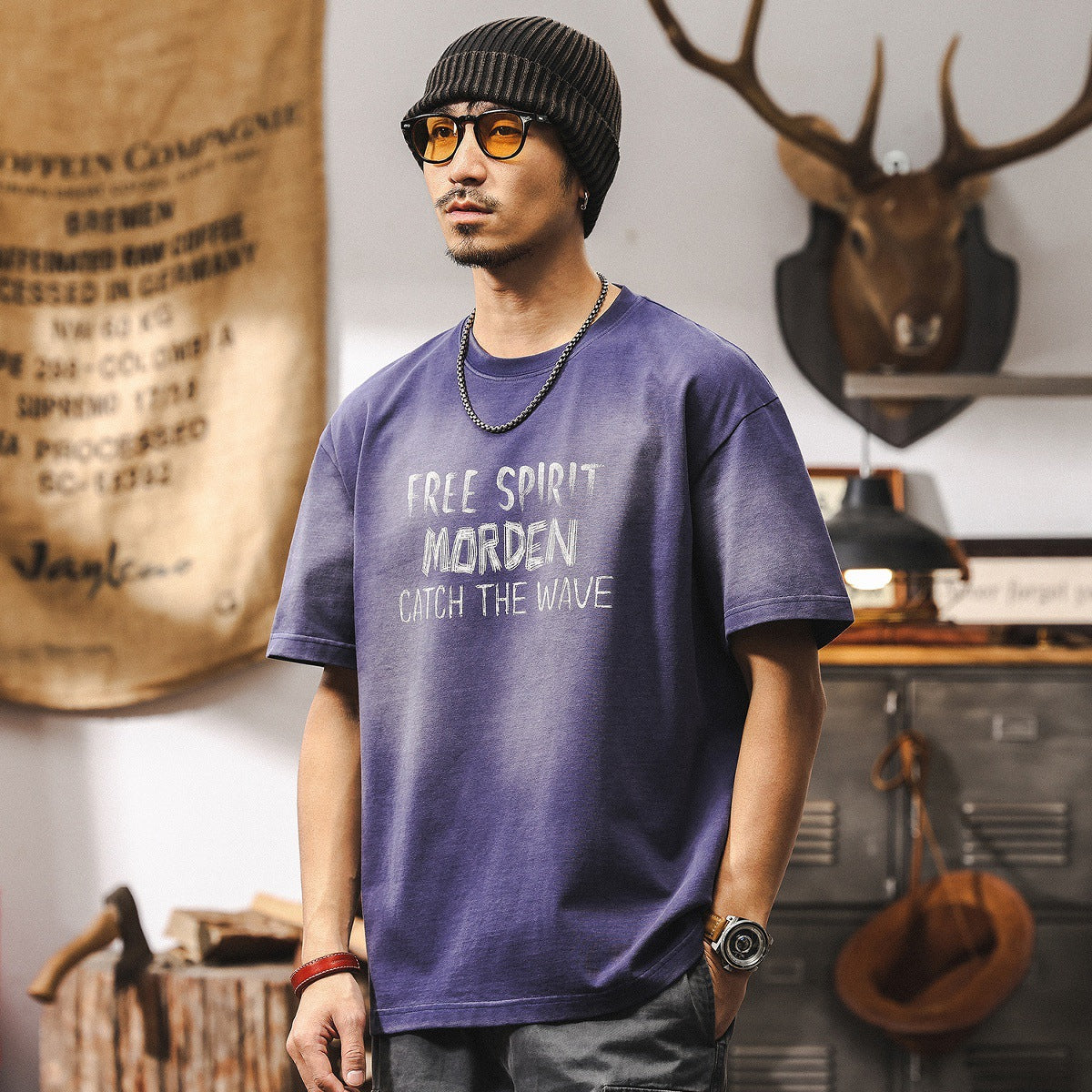 Gradient washed T-shirt men's short-sleeved summer trendy three-dimensional letter loose half-sleeved top