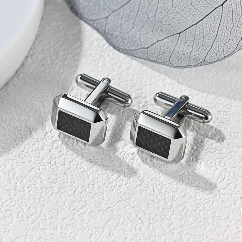 New Men's Carved Grooved Oil-filled Titanium Steel French Simple Suit Cufflinks High-end French Decorative Buttons